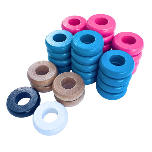32 Pink and Light Blue Carrom / Pichenotte Rings - (Pink / Light Blue / Natural / Black / White) - Anneaux De Pichenottes - Game Accessories / Accessoires De Jeu