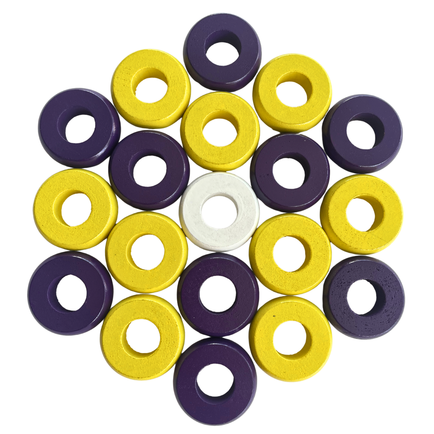 32 Yellow and Purple Carrom / Pichenotte / Croquignole Rings - (Yellow / Purple / Natural / Black / White) - Anneaux De Pichenottes - Game Accessories / Accessoires De Jeu