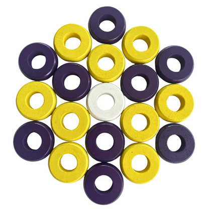 32 Yellow and Purple Carrom / Pichenotte / Croquignole Rings - (Yellow / Purple / Natural / Black / White) - Anneaux De Pichenottes - Game Accessories / Accessoires De Jeu