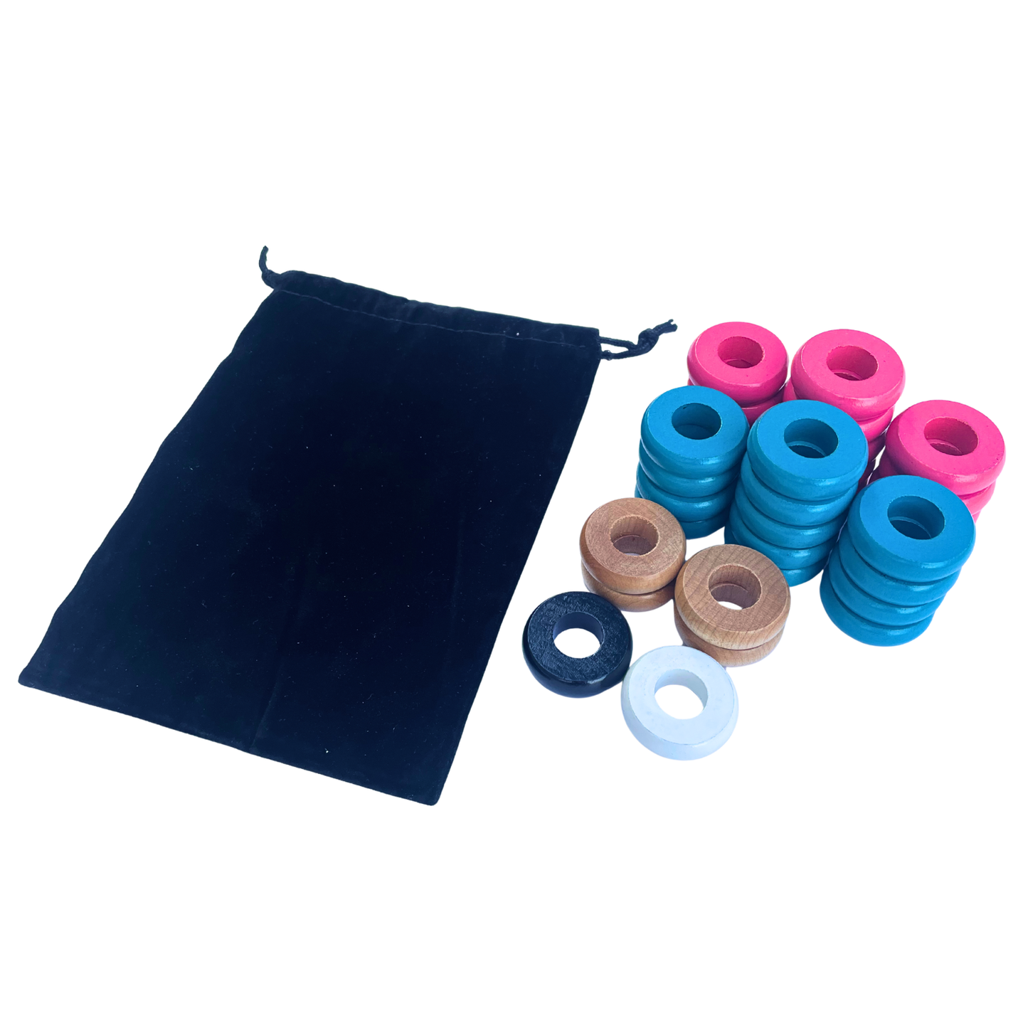 32 Pink and Light Blue Carrom / Pichenotte Rings - (Pink / Light Blue / Natural / Black / White) - Anneaux De Pichenottes - Game Accessories / Accessoires De Jeu