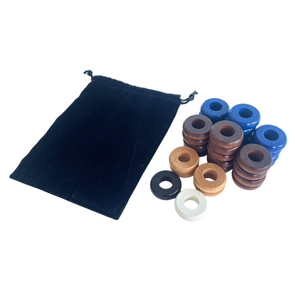 32 Blue and Walnut Carrom / Pichenotte / Croquignole Rings - (Blue / Walnut / Natural / Black / White) - Anneaux De Pichenottes - Game Accessories / Accessoires De Jeu