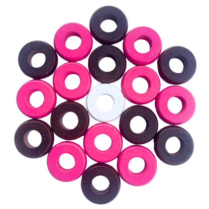 32 Pink and Walnut Carrom / Pichenotte Rings - (Pink / Walnut / Natural / Black / White) - Anneaux De Pichenottes - Game Accessories / Accessoires De Jeu