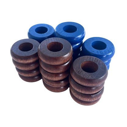32 Blue and Walnut Carrom / Pichenotte / Croquignole Rings - (Blue / Walnut / Natural / Black / White) - Anneaux De Pichenottes - Game Accessories / Accessoires De Jeu