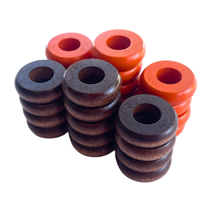 32 Orange and Walnut Carrom / Pichenotte / Croquignole Rings - (Orange / Walnut / Natural / Black / White) - Anneaux De Pichenottes - Game Accessories / Accessoires De Jeu
