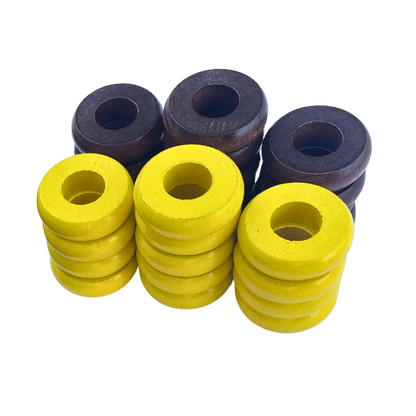 32 Yellow and Walnut Carrom / Pichenotte Rings - (Yellow / Walnut / Natural / Black / White) - Anneaux De Pichenottes - Game Accessories / Accessoires De Jeu