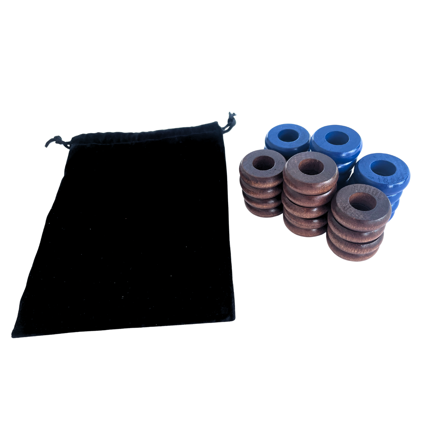 32 Blue and Walnut Carrom / Pichenotte / Croquignole Rings - (Blue / Walnut / Natural / Black / White) - Anneaux De Pichenottes - Game Accessories / Accessoires De Jeu