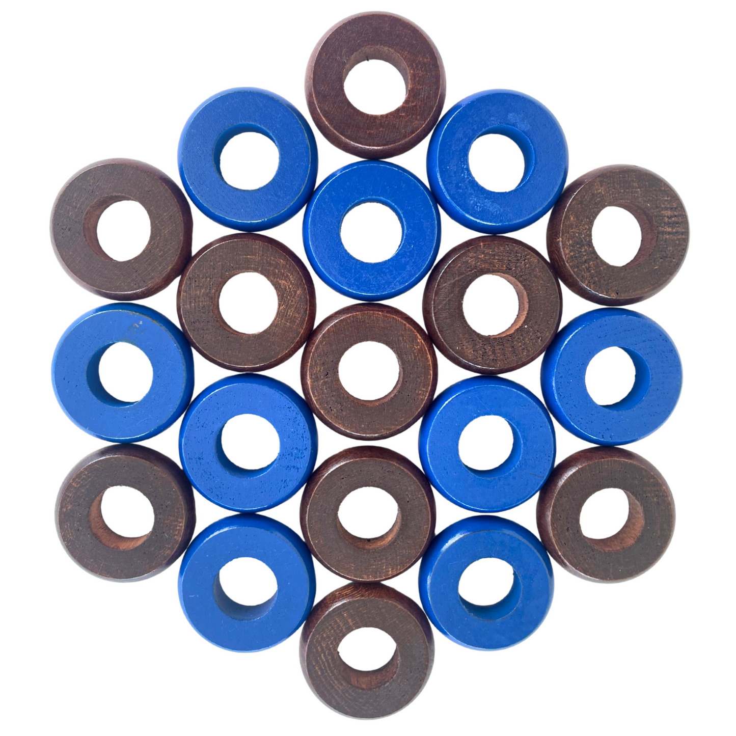 32 Blue and Walnut Carrom / Pichenotte / Croquignole Rings - (Blue / Walnut / Natural / Black / White) - Anneaux De Pichenottes - Game Accessories / Accessoires De Jeu