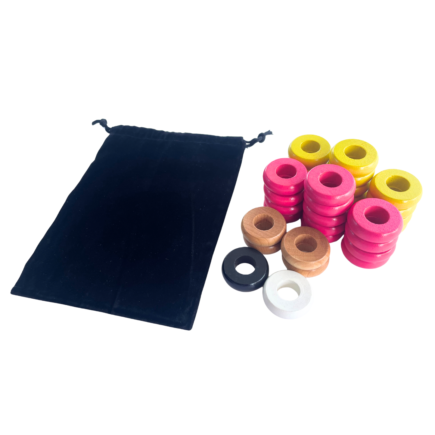 32 Yellow and Pink Carrom / Pichenotte Rings - (Yellow / Pink / Natural / Black / White) - Anneaux De Pichenottes - Game Accessories / Accessoires De Jeu