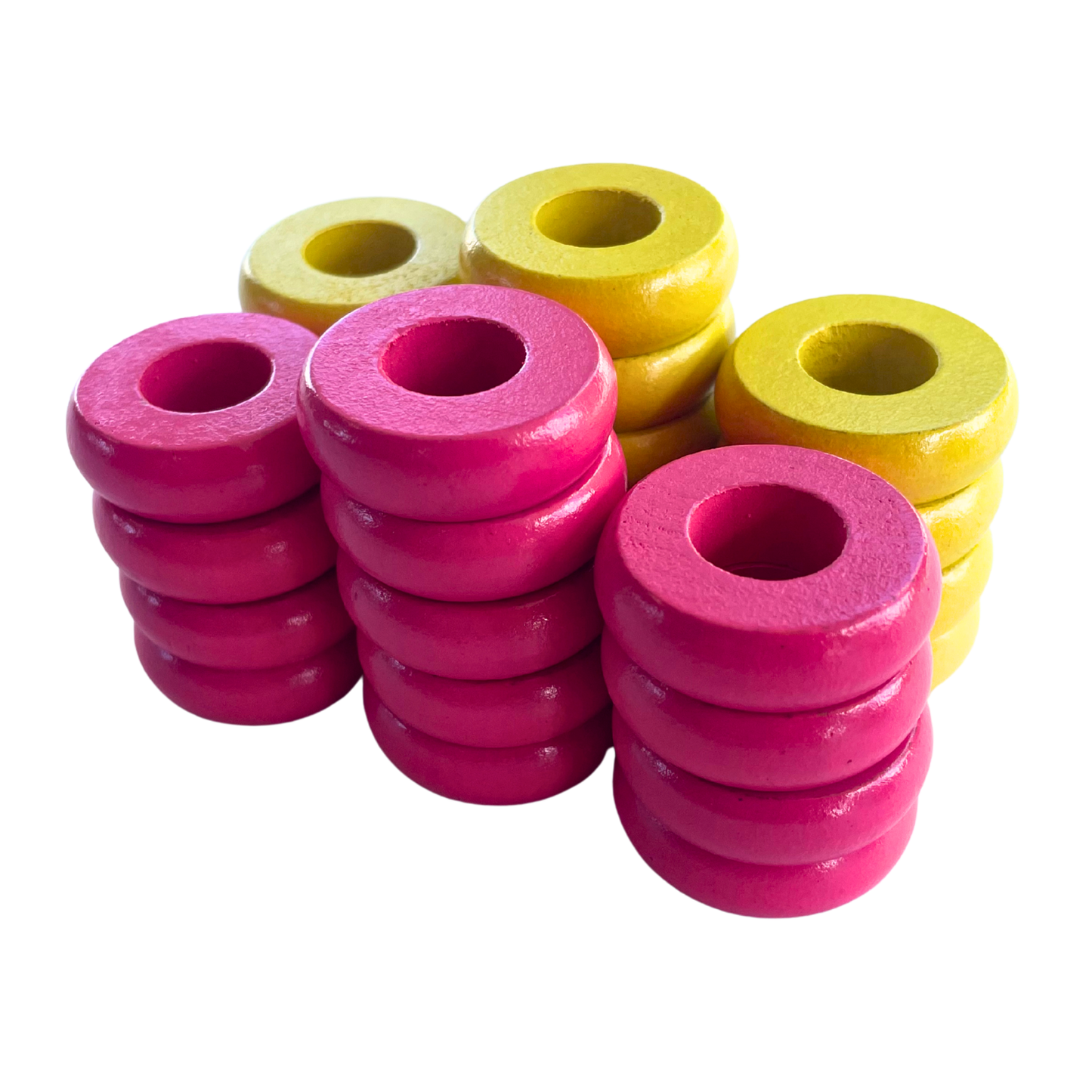 32 Yellow and Pink Carrom / Pichenotte Rings - (Yellow / Pink / Natural / Black / White) - Anneaux De Pichenottes - Game Accessories / Accessoires De Jeu