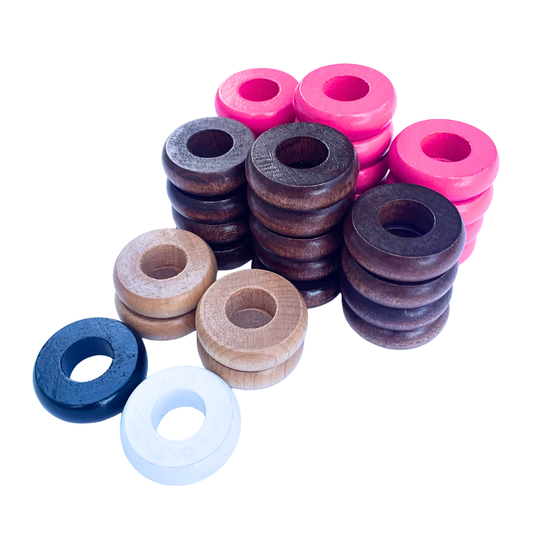 32 Pink and Walnut Carrom / Pichenotte Rings - (Pink / Walnut / Natural / Black / White) - Anneaux De Pichenottes - Game Accessories / Accessoires De Jeu