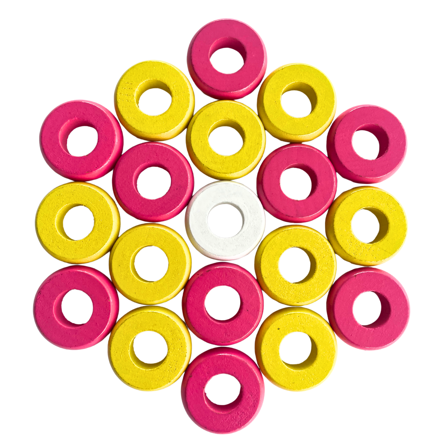 32 Yellow and Pink Carrom / Pichenotte Rings - (Yellow / Pink / Natural / Black / White) - Anneaux De Pichenottes - Game Accessories / Accessoires De Jeu