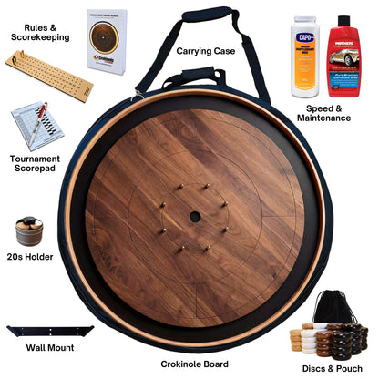 Walnut Expressions - Solid Walnut Hardwood Playing Surface - Ultimate Crokinole Bundle
