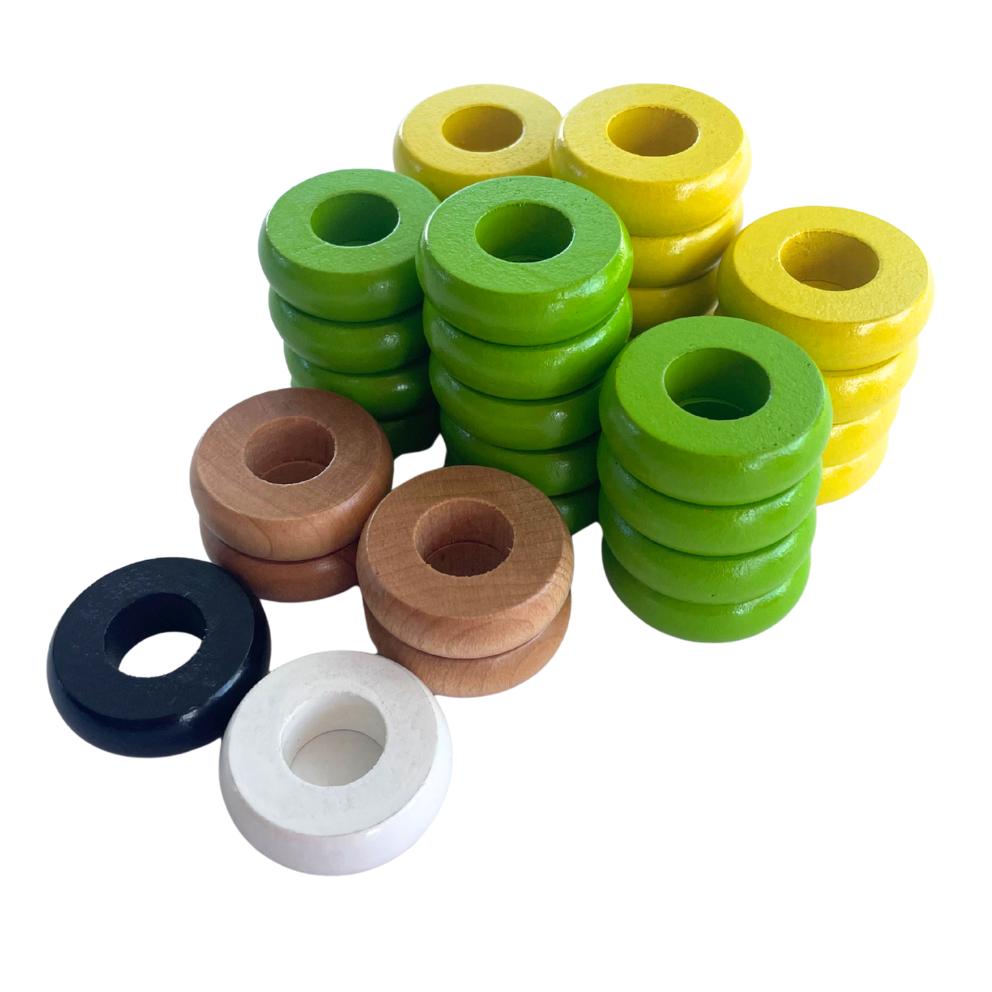 32 Yellow and Lime Green Carrom / Pichenotte Rings - (Yellow / Lime Green / Natural / Black / White) - Anneaux De Pichenottes - Game Accessories / Accessoires De Jeu
