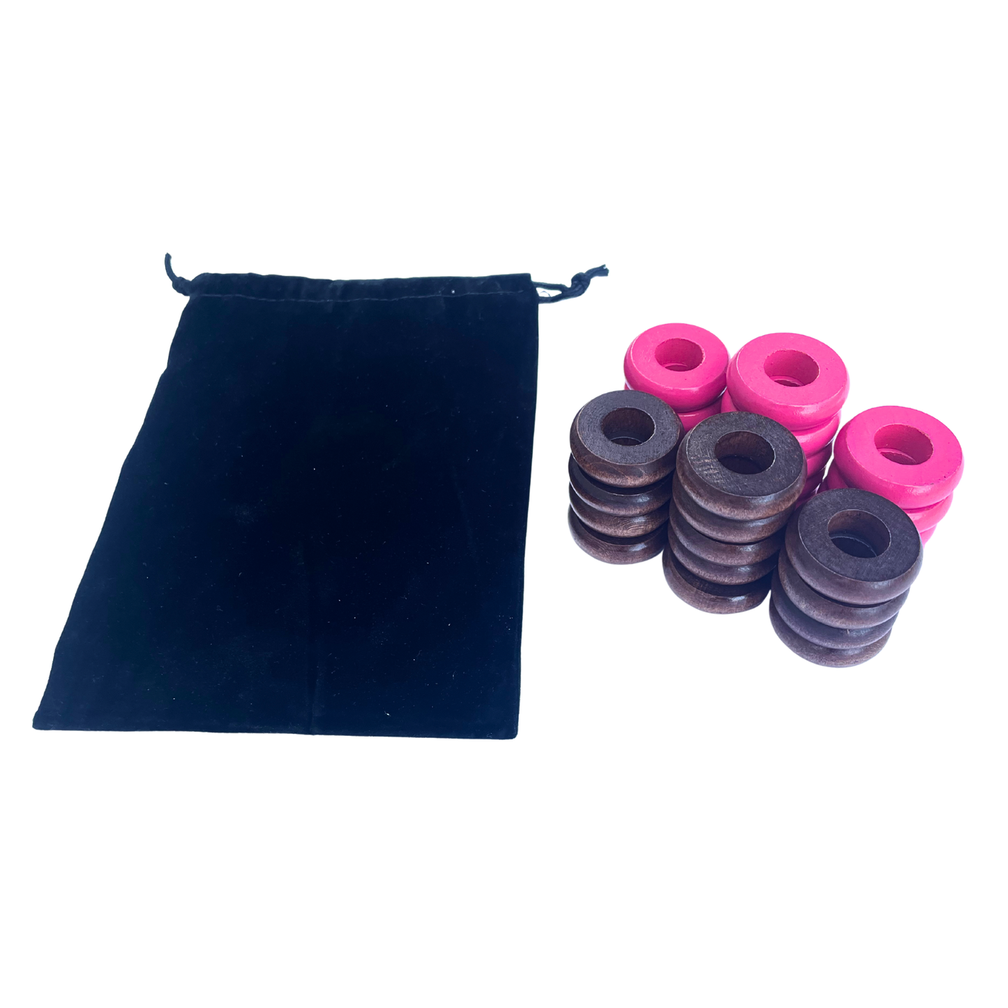 32 Pink and Walnut Carrom / Pichenotte Rings - (Pink / Walnut / Natural / Black / White) - Anneaux De Pichenottes - Game Accessories / Accessoires De Jeu
