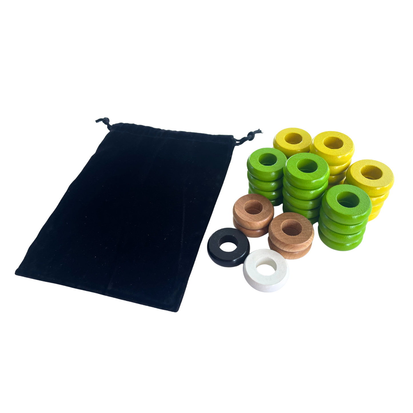 32 Yellow and Lime Green Carrom / Pichenotte Rings - (Yellow / Lime Green / Natural / Black / White) - Anneaux De Pichenottes - Game Accessories / Accessoires De Jeu