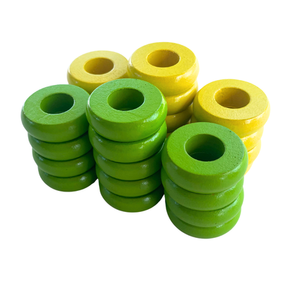 32 Yellow and Lime Green Carrom / Pichenotte Rings - (Yellow / Lime Green / Natural / Black / White) - Anneaux De Pichenottes - Game Accessories / Accessoires De Jeu