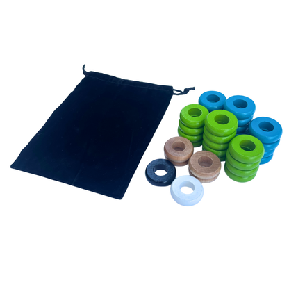 32 Lime Green and Light Blue Carrom / Pichenotte Rings - (Lime Green / Light Blue / Natural / Black / White) - Anneaux De Pichenottes - Game Accessories / Accessoires De Jeu