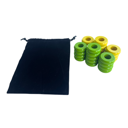 32 Yellow and Lime Green Carrom / Pichenotte Rings - (Yellow / Lime Green / Natural / Black / White) - Anneaux De Pichenottes - Game Accessories / Accessoires De Jeu