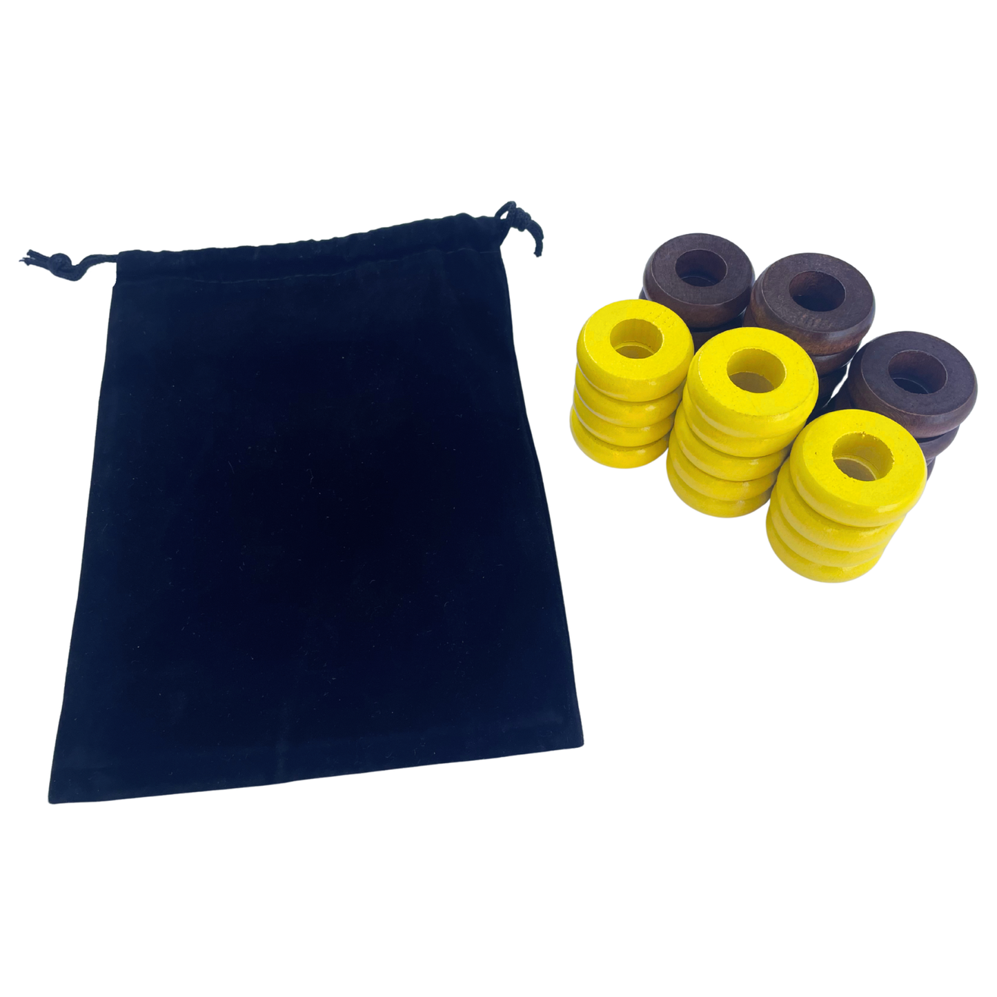 32 Yellow and Walnut Carrom / Pichenotte Rings - (Yellow / Walnut / Natural / Black / White) - Anneaux De Pichenottes - Game Accessories / Accessoires De Jeu