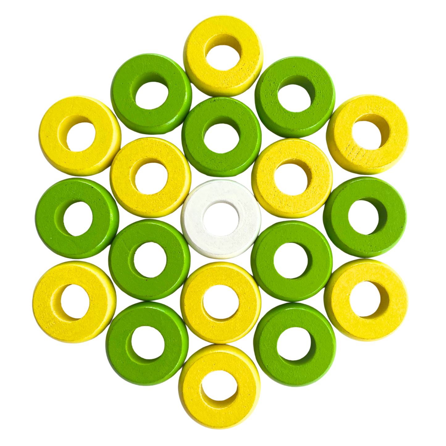 32 Yellow and Lime Green Carrom / Pichenotte Rings - (Yellow / Lime Green / Natural / Black / White) - Anneaux De Pichenottes - Game Accessories / Accessoires De Jeu