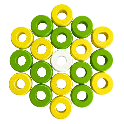 32 Yellow and Lime Green Carrom / Pichenotte Rings - (Yellow / Lime Green / Natural / Black / White) - Anneaux De Pichenottes - Game Accessories / Accessoires De Jeu