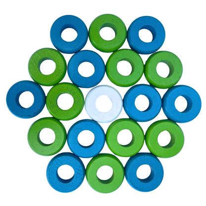 32 Lime Green and Light Blue Carrom / Pichenotte Rings - (Lime Green / Light Blue / Natural / Black / White) - Anneaux De Pichenottes - Game Accessories / Accessoires De Jeu