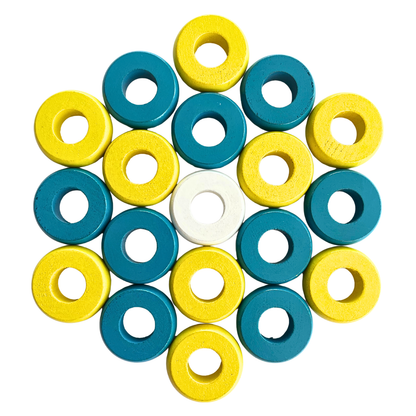 32 Yellow and Light Blue Carrom / Pichenotte Rings - (Yellow / Light Blue / Natural / Black / White) - Anneaux De Pichenottes - Game Accessories / Accessoires De Jeu