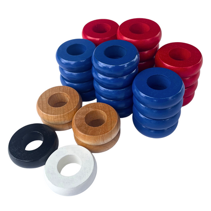 32 Red and Blue Carrom / Pichenotte / Croquignole Rings - (Red / Blue / Natural / Black / White) - Anneaux De Pichenottes - Game Accessories / Accessoires De Jeu