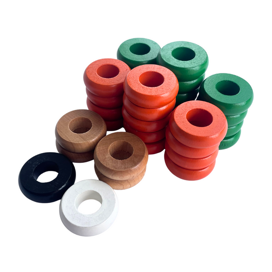 32 Green and Orange Carrom / Pichenotte / Croquignole Rings - (Green / Orange / Natural / Black / White) - Anneaux De Pichenottes - Game Accessories / Accessoires De Jeu