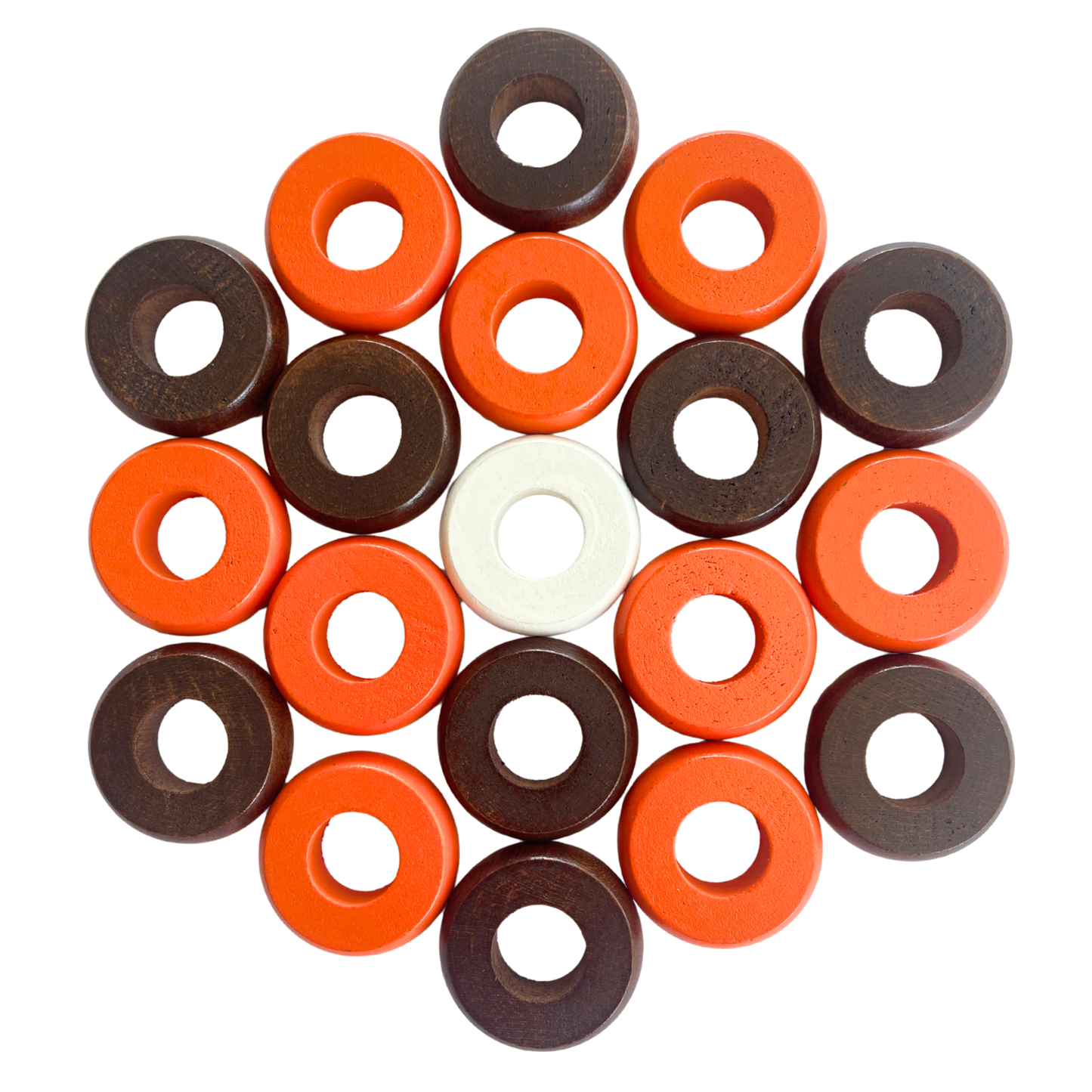 32 Orange and Walnut Carrom / Pichenotte / Croquignole Rings - (Orange / Walnut / Natural / Black / White) - Anneaux De Pichenottes - Game Accessories / Accessoires De Jeu