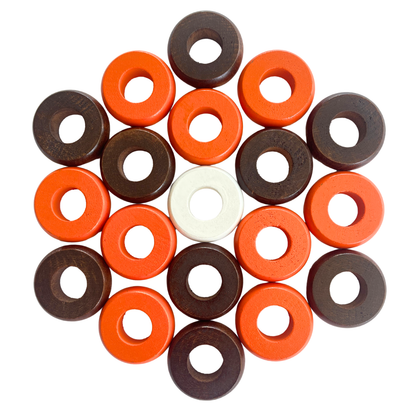 32 Orange and Walnut Carrom / Pichenotte / Croquignole Rings - (Orange / Walnut / Natural / Black / White) - Anneaux De Pichenottes - Game Accessories / Accessoires De Jeu
