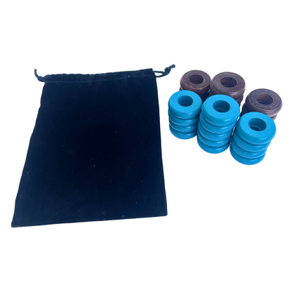 32 Light Blue and Walnut Carrom / Pichenotte / Croquignole Rings - (Light Blue / Walnut / Natural / Black / White) - Anneaux De Pichenottes - Game Accessories / Accessoires De Jeu