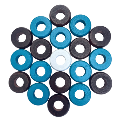 32 Light Blue and Walnut Carrom / Pichenotte / Croquignole Rings - (Light Blue / Walnut / Natural / Black / White) - Anneaux De Pichenottes - Game Accessories / Accessoires De Jeu