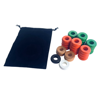 32 Green and Orange Carrom / Pichenotte / Croquignole Rings - (Green / Orange / Natural / Black / White) - Anneaux De Pichenottes - Game Accessories / Accessoires De Jeu