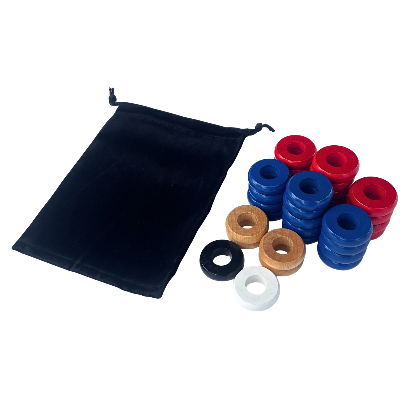 32 Red and Blue Carrom / Pichenotte / Croquignole Rings - (Red / Blue / Natural / Black / White) - Anneaux De Pichenottes - Game Accessories / Accessoires De Jeu