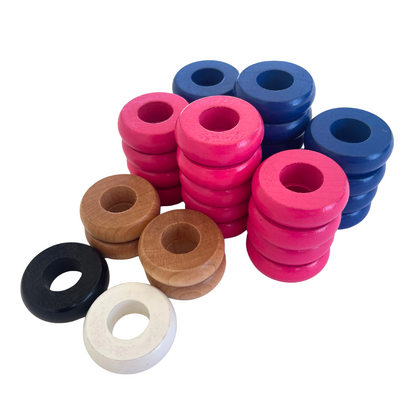 32 Blue and Pink Carrom / Pichenotte / Croquignole Rings - (Blue / Pink / Natural / Black / White) - Anneaux De Pichenottes - Game Accessories / Accessoires De Jeu