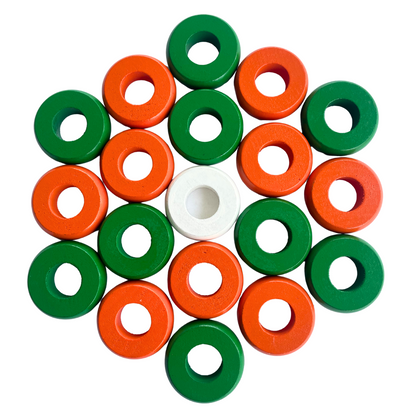 32 Green and Orange Carrom / Pichenotte / Croquignole Rings - (Green / Orange / Natural / Black / White) - Anneaux De Pichenottes - Game Accessories / Accessoires De Jeu