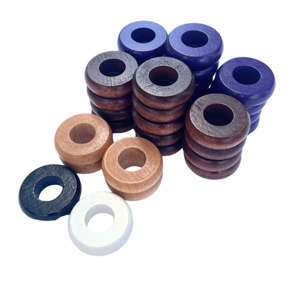 32 Purple and Walnut Carrom / Pichenotte Rings - (Purple / Walnut / Natural / Black / White) - Anneaux De Pichenottes - Game Accessories / Accessoires De Jeu