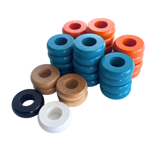 32 Orange and Light Blue Carrom / Pichenotte / Croquignole Rings - (Orange / Light Blue / Natural / Black / White) - Anneaux De Pichenottes - Game Accessories / Accessoires De Jeu