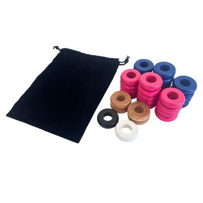 32 Blue and Pink Carrom / Pichenotte / Croquignole Rings - (Blue / Pink / Natural / Black / White) - Anneaux De Pichenottes - Game Accessories / Accessoires De Jeu