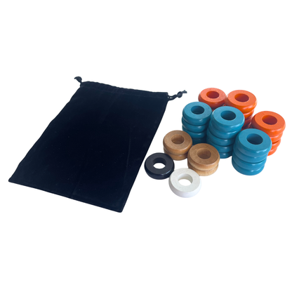 32 Orange and Light Blue Carrom / Pichenotte / Croquignole Rings - (Orange / Light Blue / Natural / Black / White) - Anneaux De Pichenottes - Game Accessories / Accessoires De Jeu