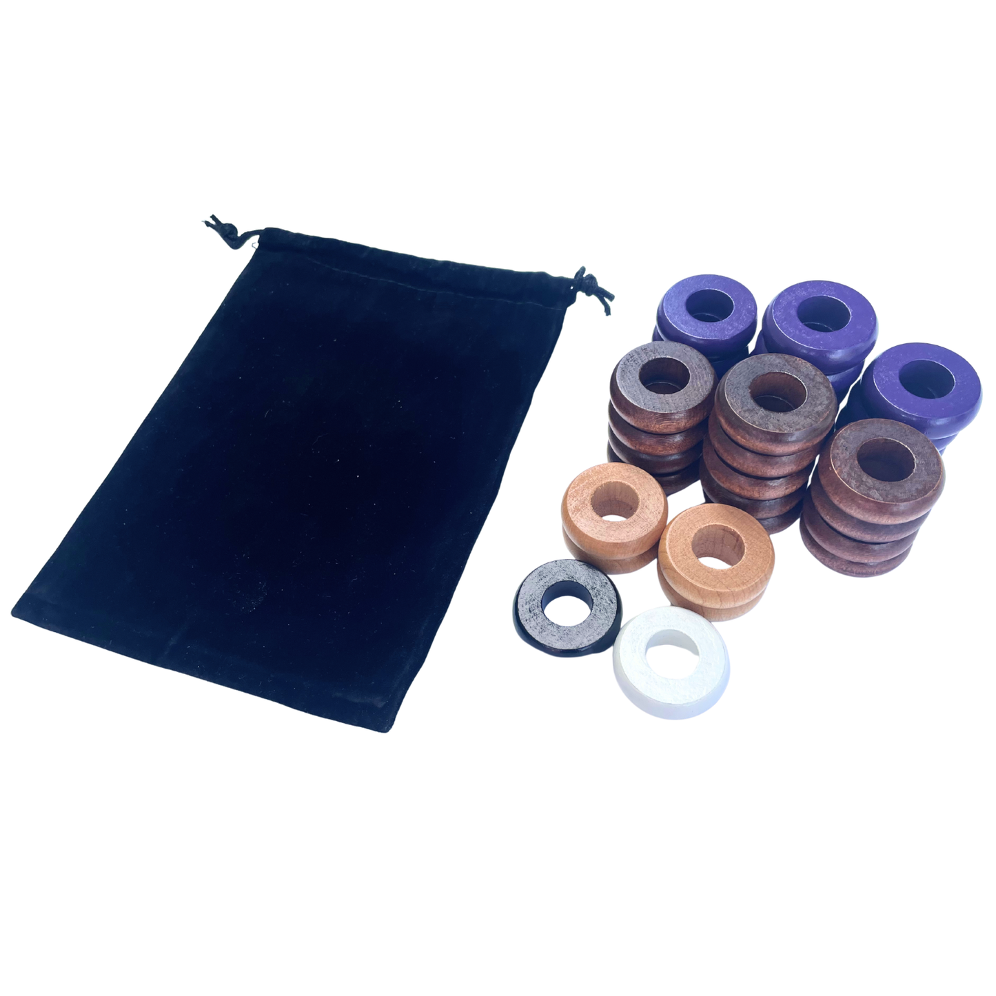 32 Purple and Walnut Carrom / Pichenotte Rings - (Purple / Walnut / Natural / Black / White) - Anneaux De Pichenottes - Game Accessories / Accessoires De Jeu