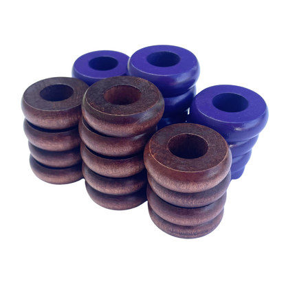 32 Purple and Walnut Carrom / Pichenotte Rings - (Purple / Walnut / Natural / Black / White) - Anneaux De Pichenottes - Game Accessories / Accessoires De Jeu