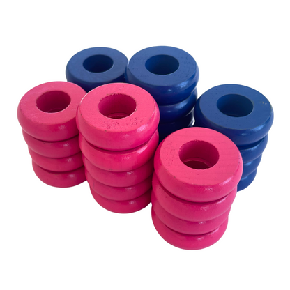 32 Blue and Pink Carrom / Pichenotte / Croquignole Rings - (Blue / Pink / Natural / Black / White) - Anneaux De Pichenottes - Game Accessories / Accessoires De Jeu
