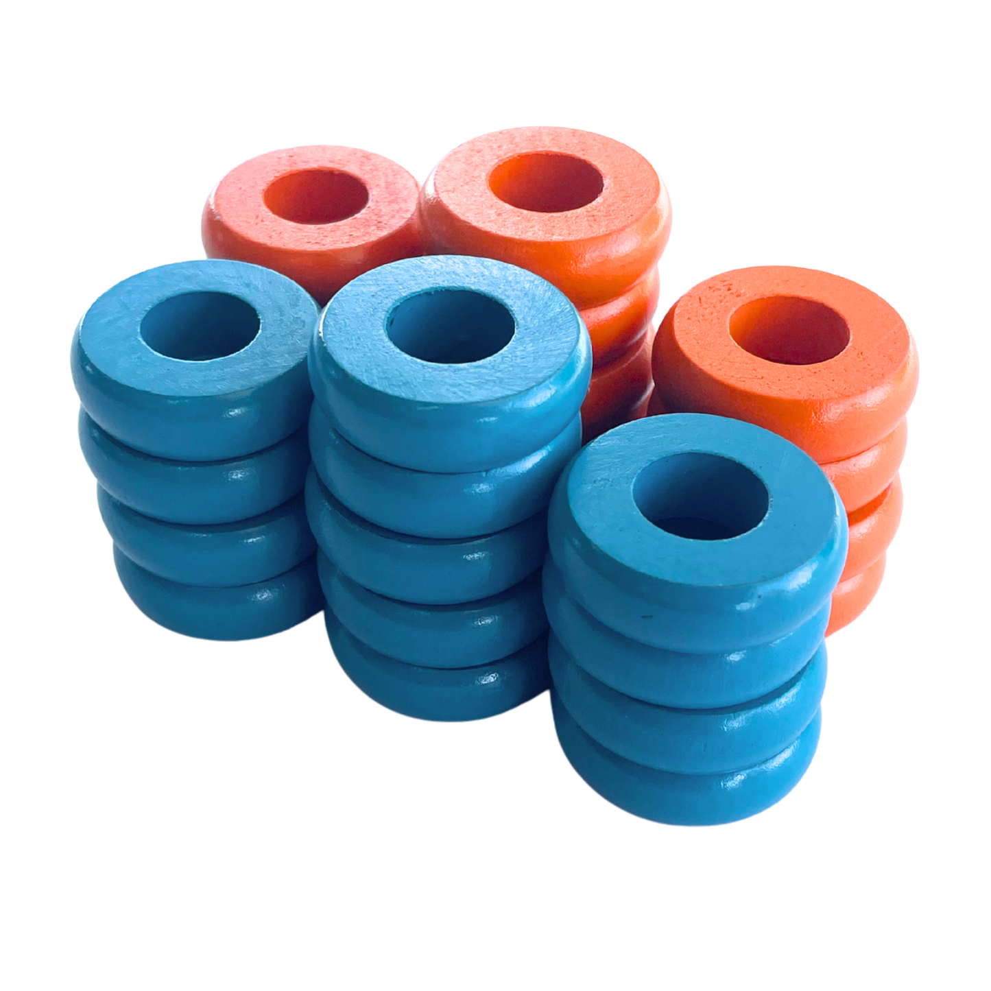 32 Orange and Light Blue Carrom / Pichenotte / Croquignole Rings - (Orange / Light Blue / Natural / Black / White) - Anneaux De Pichenottes - Game Accessories / Accessoires De Jeu