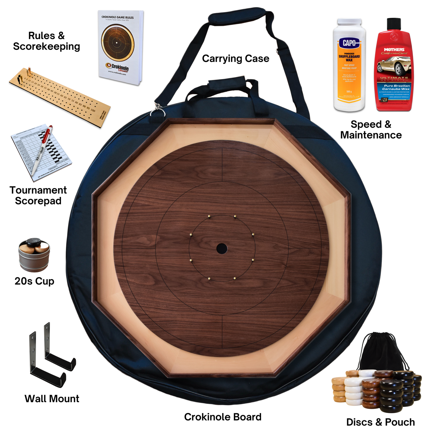 The Walnut Wonder - Traditional Crokinole Board Game Kit