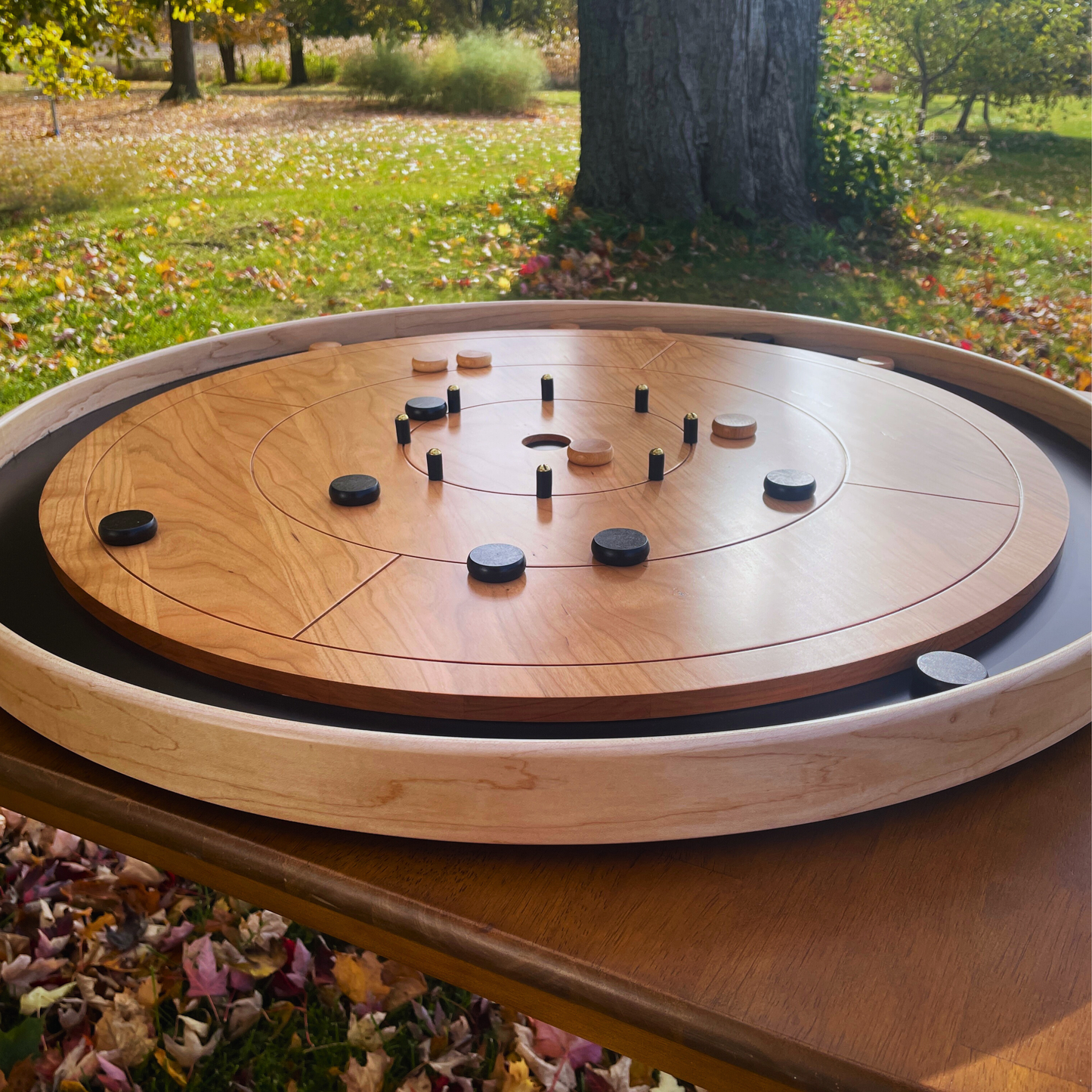 Cherry Expressions - Solid Cherry Hardwood Playing Surface - Ultimate Crokinole Bundle