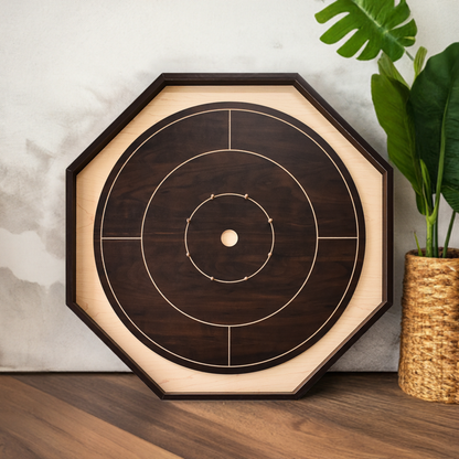 Crokinole Board For Beginners by Crokinole Canada - Walnut & Maple Melamine - Traditional Crokinole Board Game Set