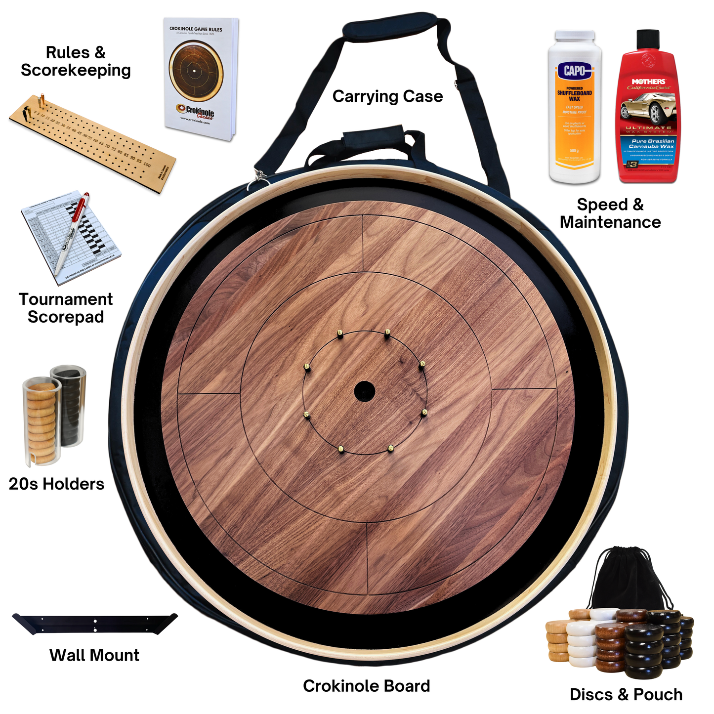 The Galactic Nuclei - Solid Walnut Hardwood Playing Surface - Ultimate Crokinole Bundle