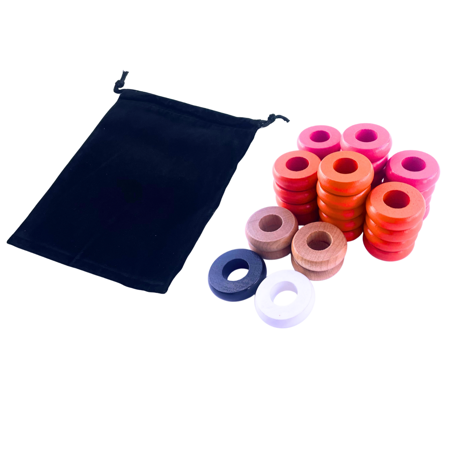 32 Orange and Pink Carrom / Pichenotte / Croquignole Rings - (Orange / Pink / Natural / Black / White) - Anneaux De Pichenottes - Game Accessories / Accessoires De Jeu